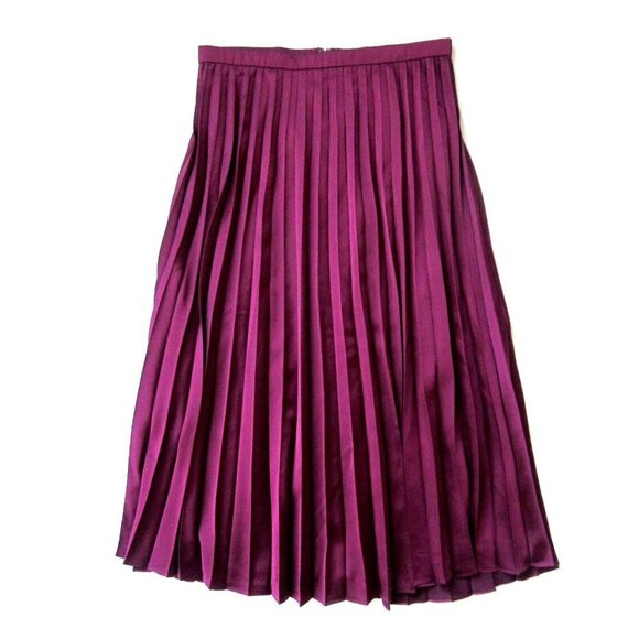 NWT J.Crew Tall Pleated Midi in Vintage Burgundy Satin A-line Skirt 6T $98